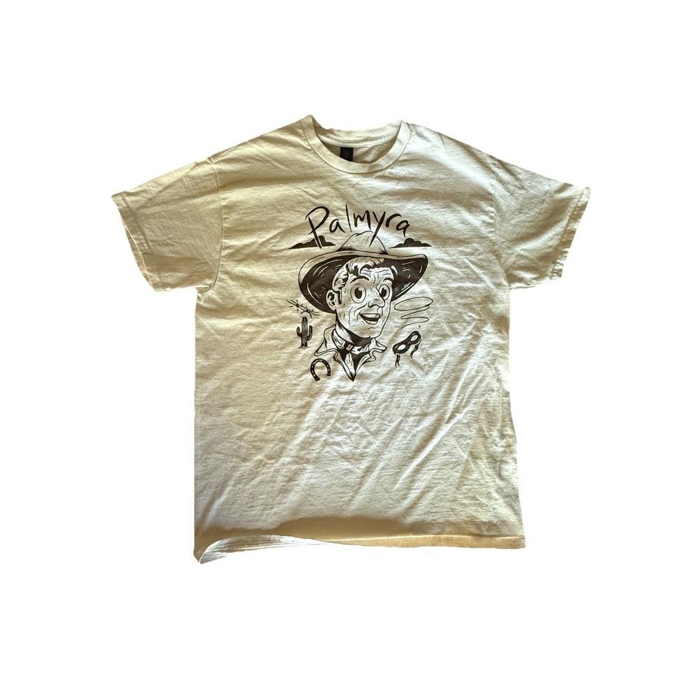 Palmyra Band T-Shirt Men's Medium Cream Graphic Cowboy Western Tour Merch